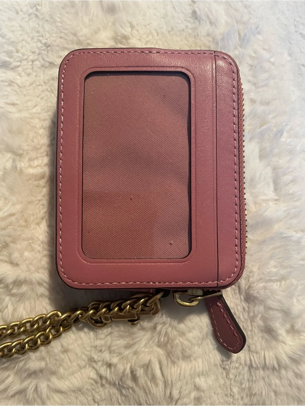 Coach Pink Leather Zip Wallet with Gold Chain